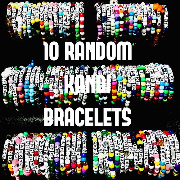 10 Random Rave / EDM Themed Kandi Bracelets - Picture 1 of 4